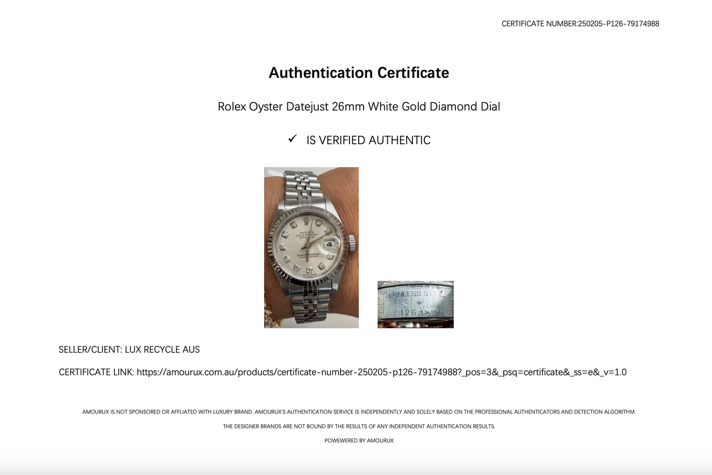 CERTIFICATE NUMBER:250205-P126-79174988