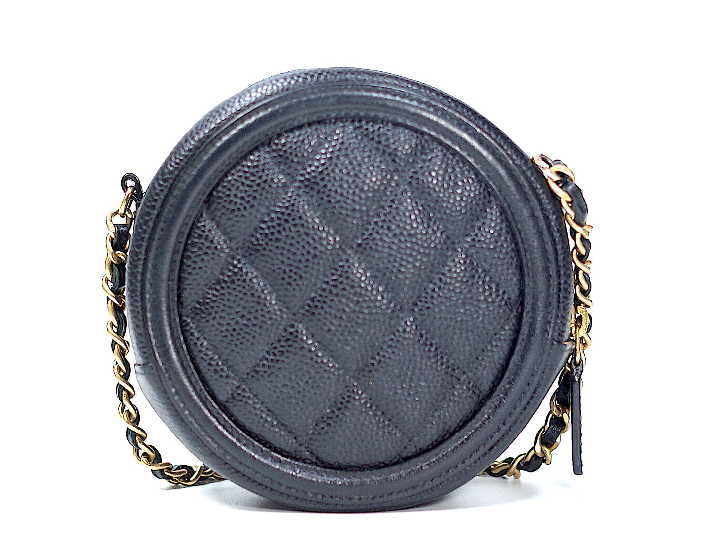 Chanel Black Caviar Round Clutch Crossbody Bag