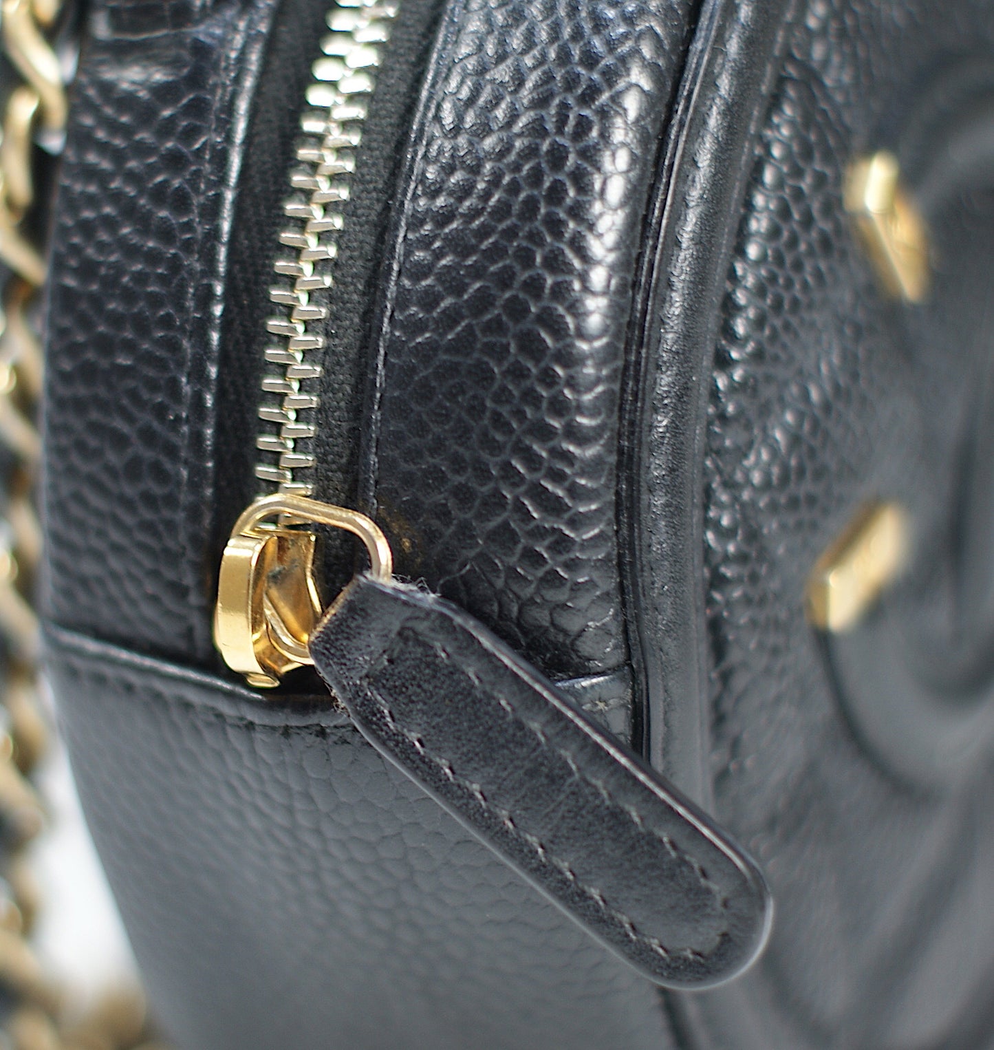 Chanel Black Caviar Round Clutch Crossbody Bag
