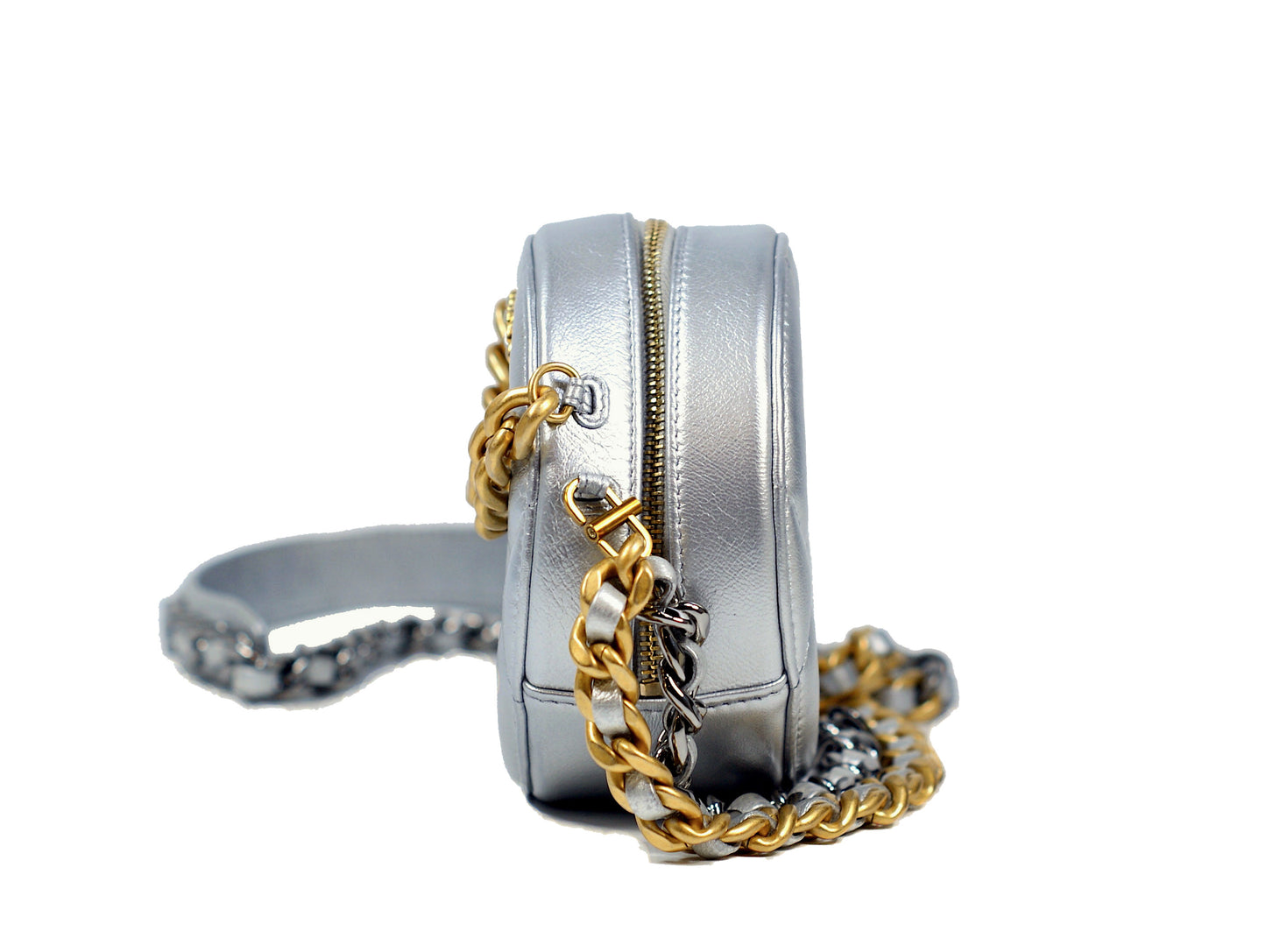 Chanel 19 Bag Round Chain Clutch Silver