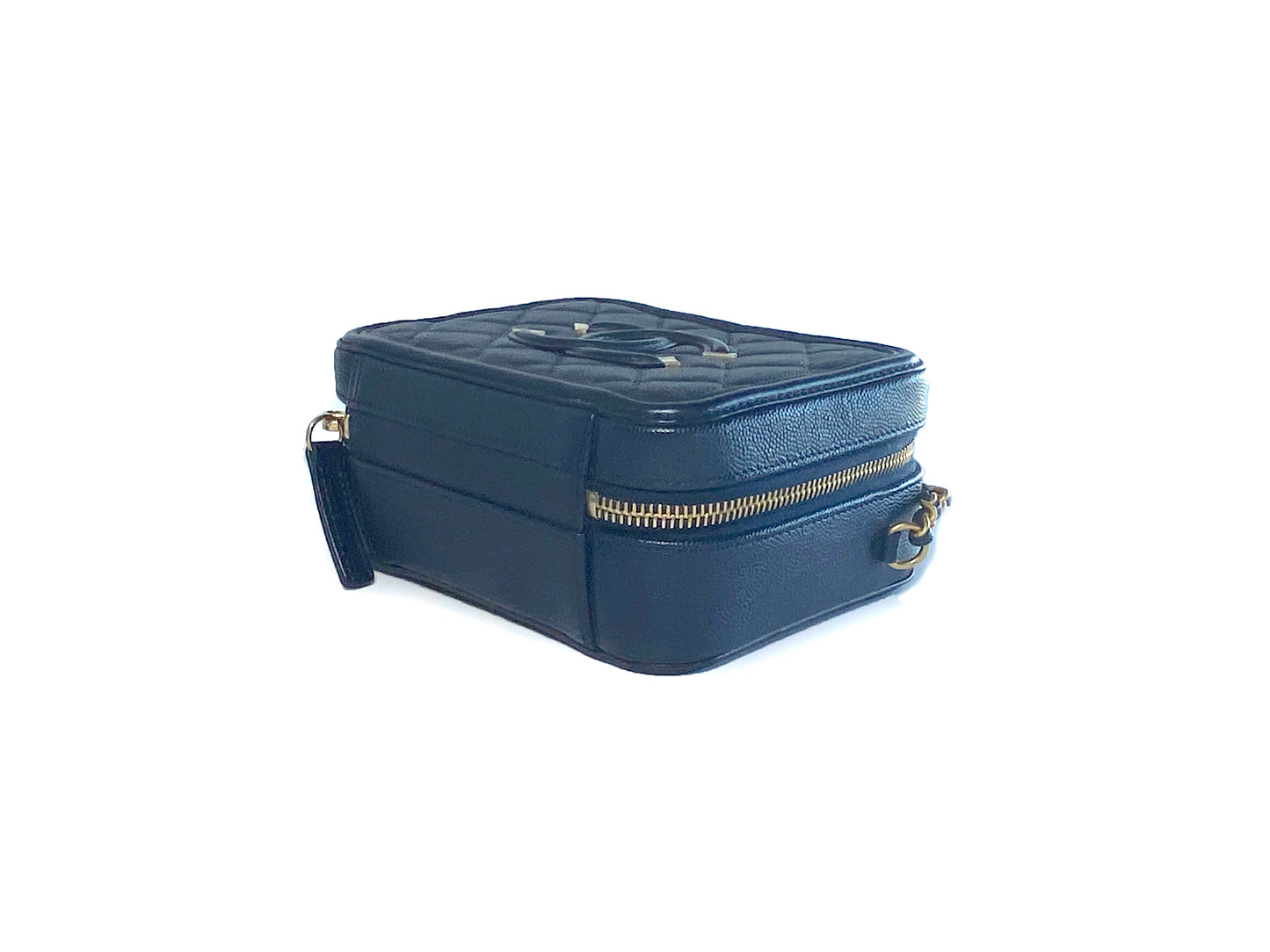 Chanel Caviar Filigree Camera Vanity Bag Navy Small