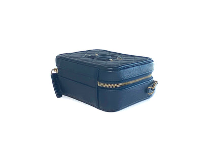 Chanel Caviar Filigree Camera Vanity Bag Navy Small