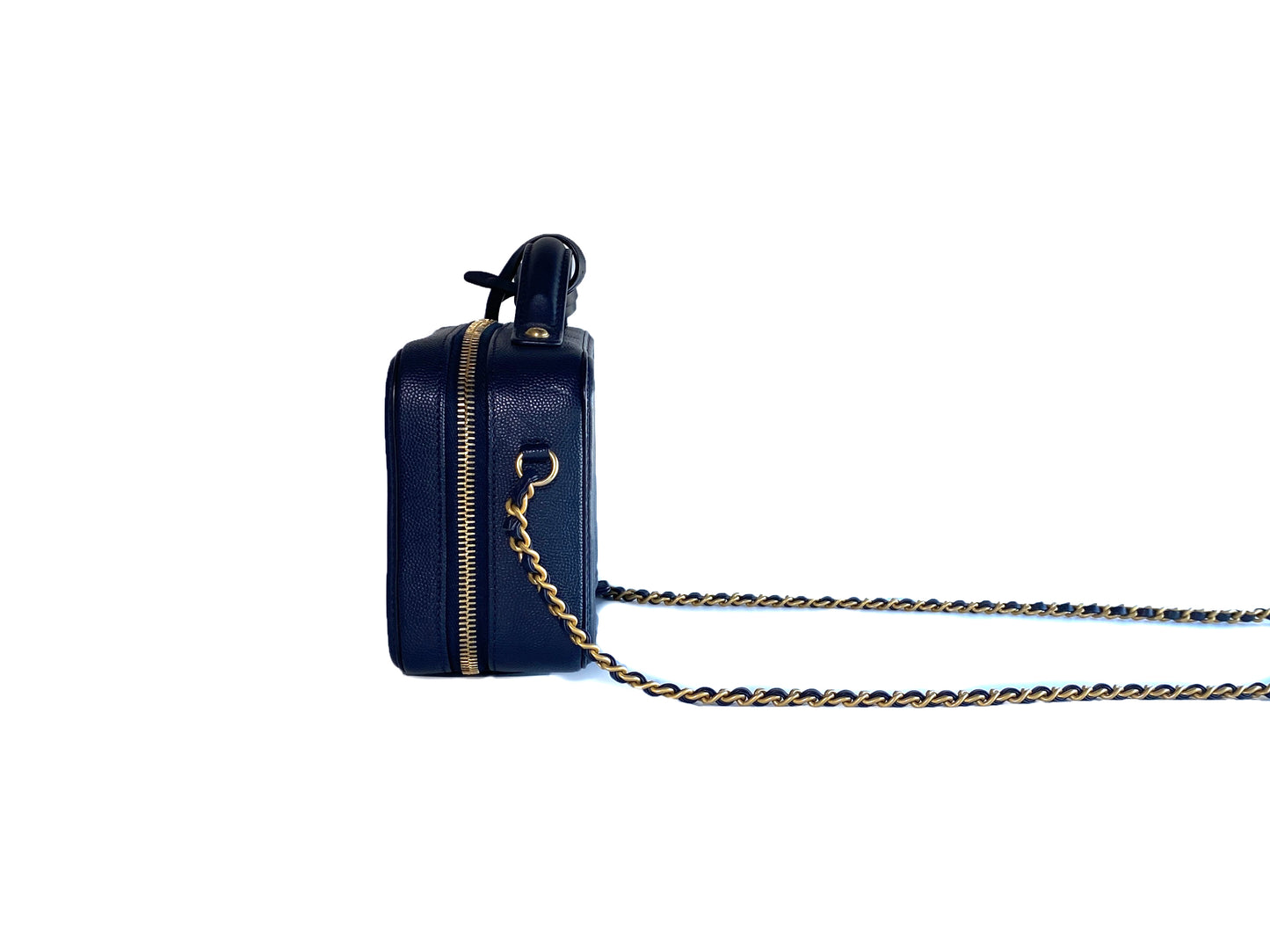 Chanel Caviar Filigree Camera Vanity Bag Navy Small
