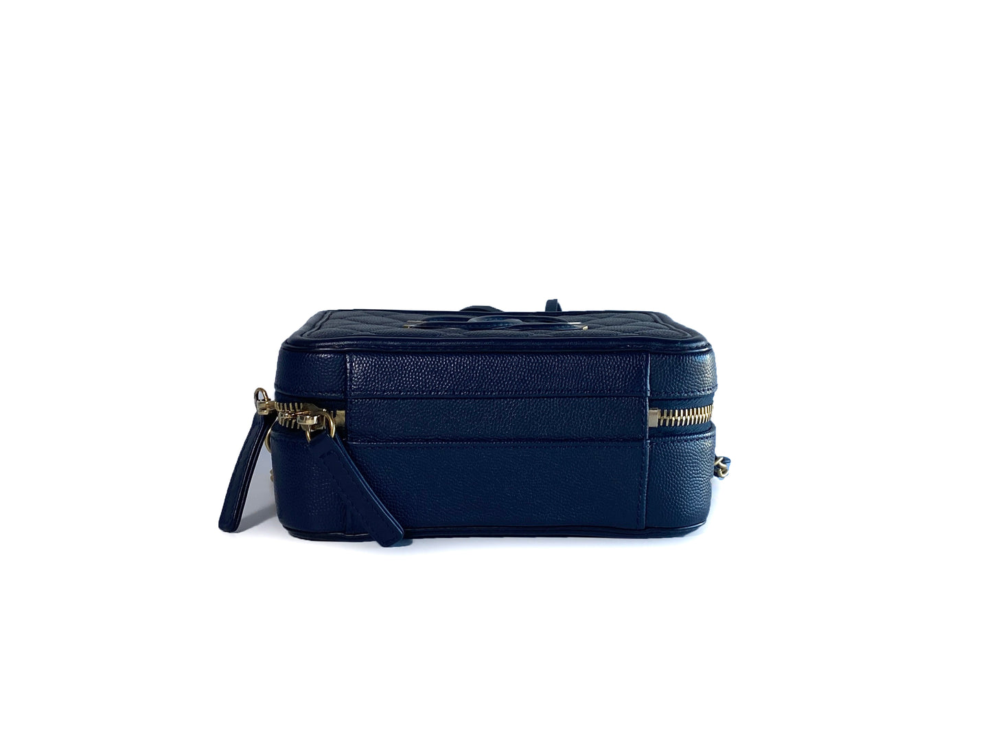 Chanel Caviar Filigree Camera Vanity Bag Navy Small
