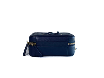 Chanel Caviar Filigree Camera Vanity Bag Navy Small