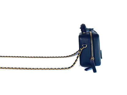 Chanel Caviar Filigree Camera Vanity Bag Navy Small