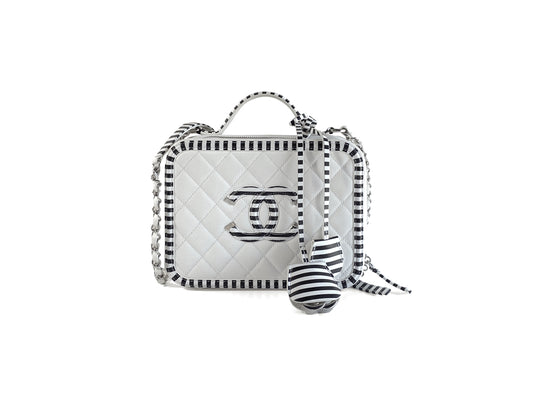 Chanel Filigree Caviar Camera Bag Medium White & Black Stripe