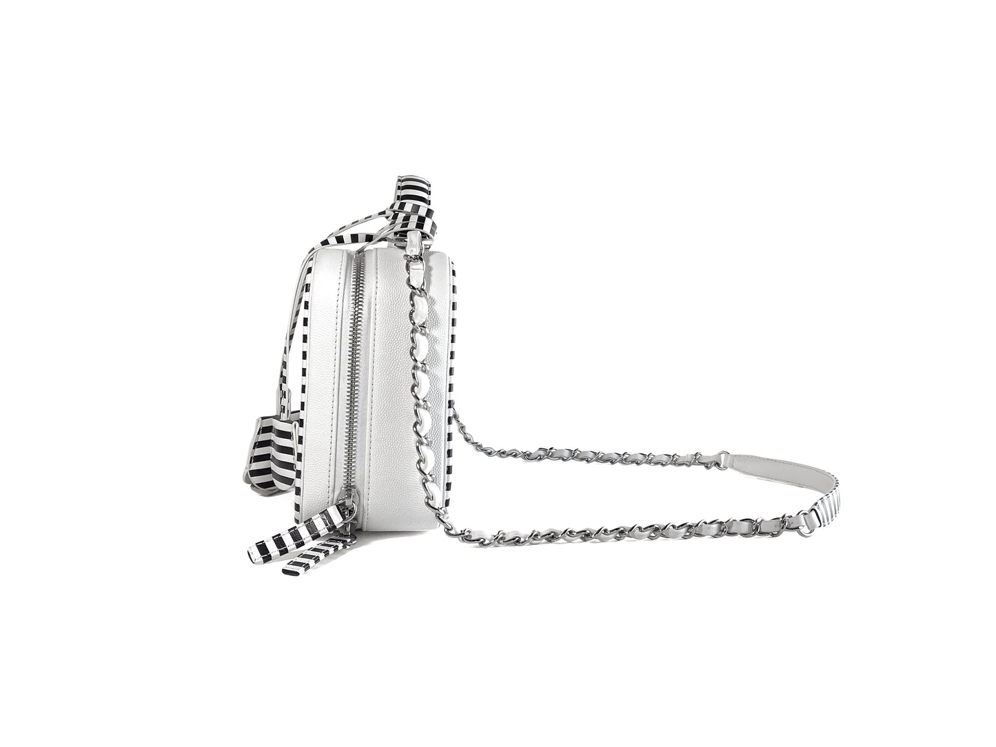 Chanel Filigree Caviar Camera Bag Medium White & Black Stripe