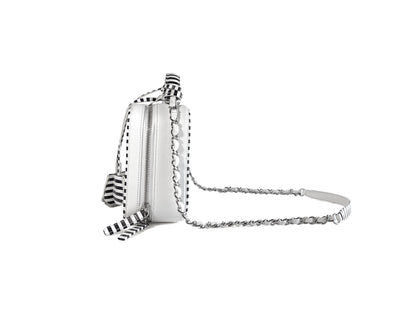 Chanel Filigree Caviar Camera Bag Medium White & Black Stripe