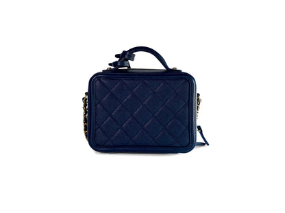 Chanel Caviar Filigree Camera Vanity Bag Navy Small