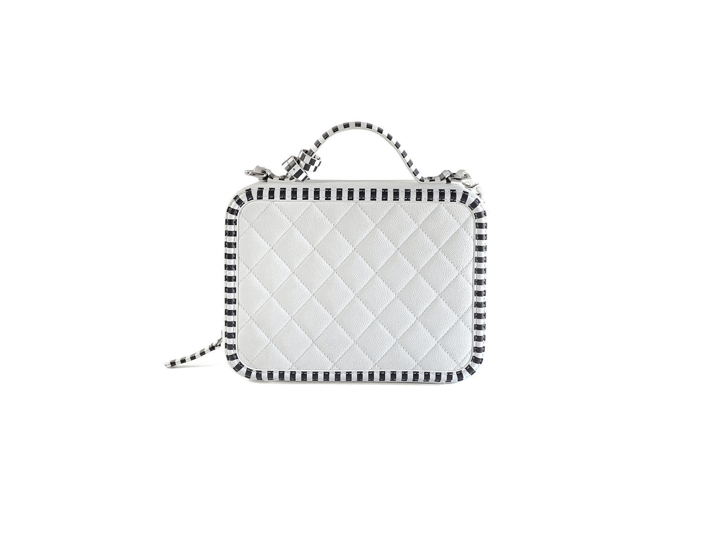 Chanel Filigree Caviar Camera Bag Medium White & Black Stripe
