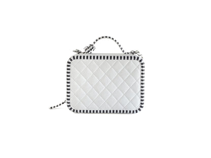 Chanel Filigree Caviar Camera Bag Medium White & Black Stripe