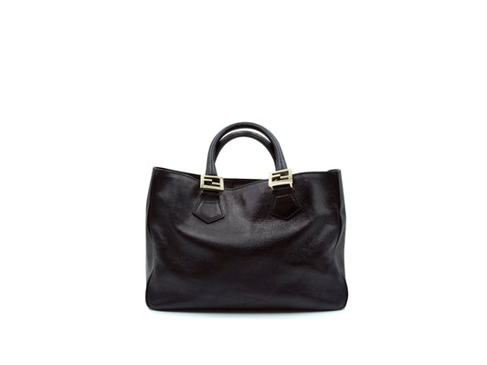 Fendi Black Leather Tote Handbag