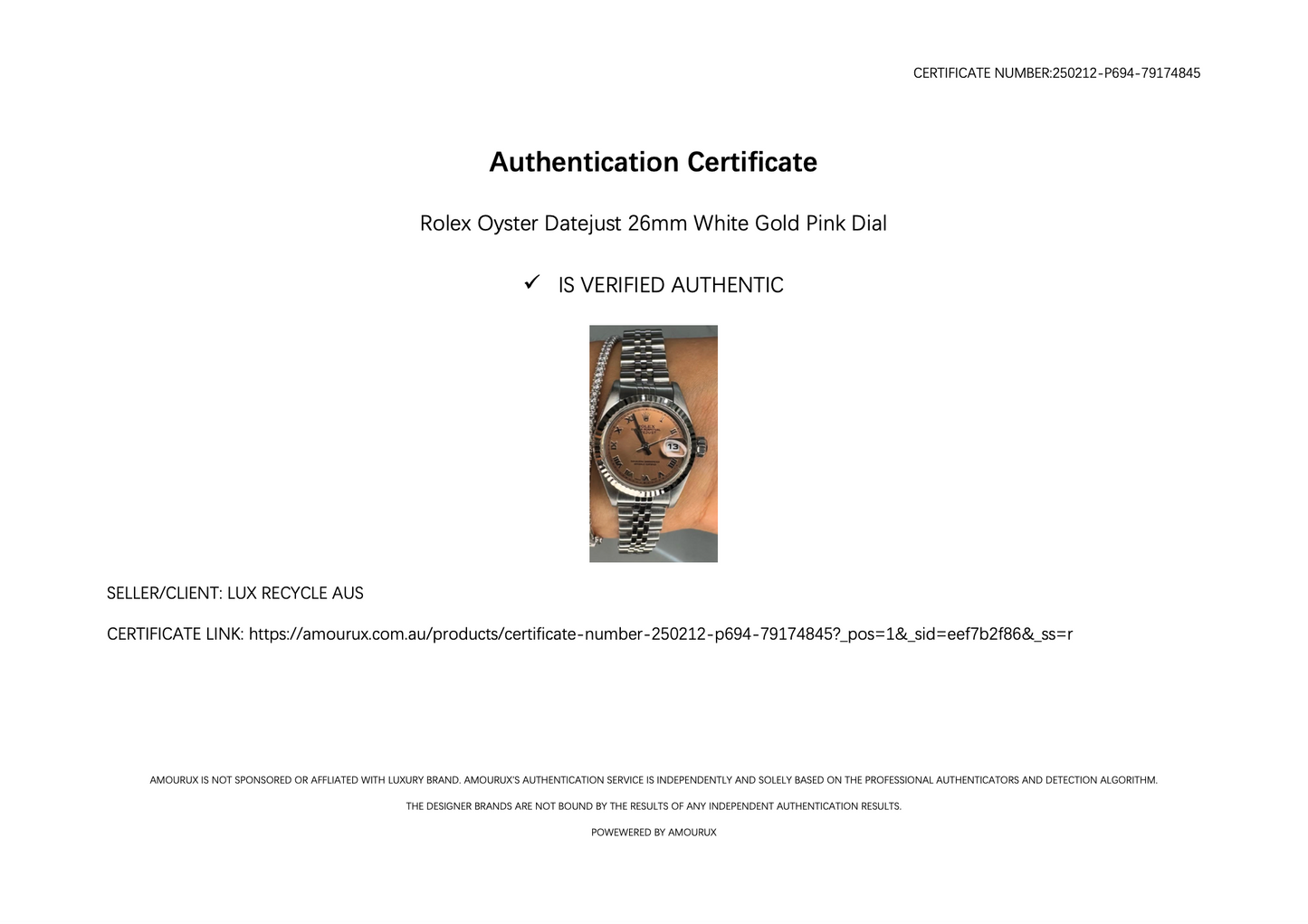 CERTIFICATE NUMBER:250212-P694-79174845