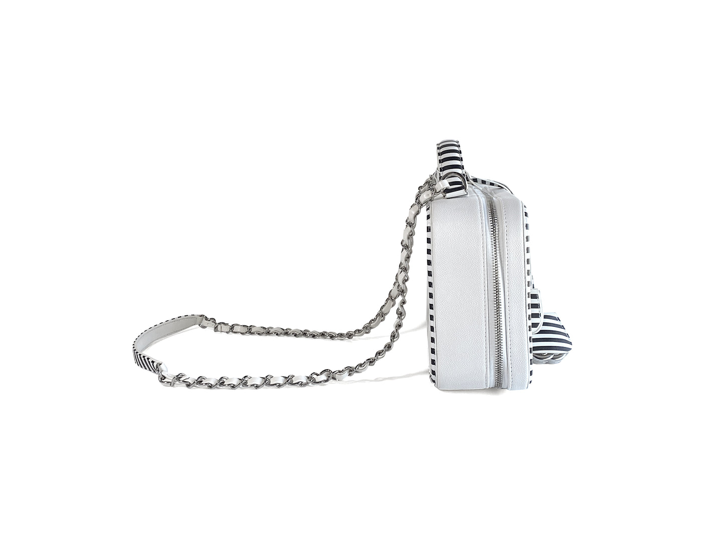 Chanel Filigree Caviar Camera Bag Medium White & Black Stripe