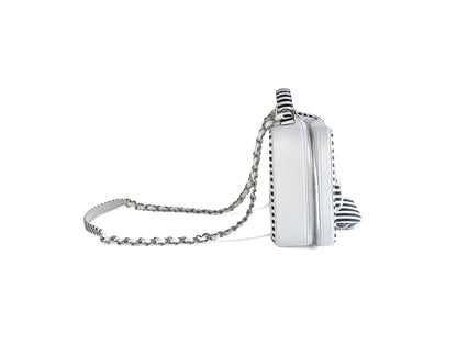 Chanel Filigree Caviar Camera Bag Medium White & Black Stripe
