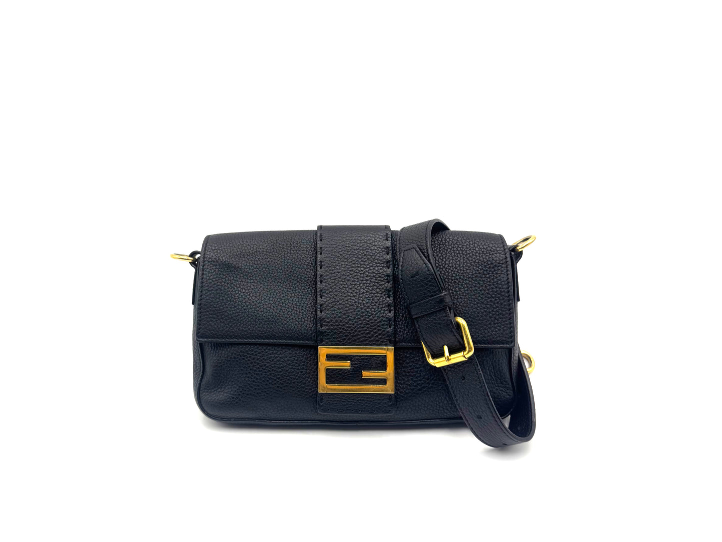 Fendi Baguette Leather Shoulder Bag Black