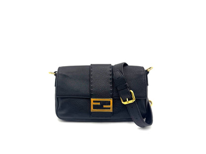 Fendi Baguette Leather Shoulder Bag Black