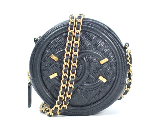 Chanel Black Caviar Round Clutch Crossbody Bag