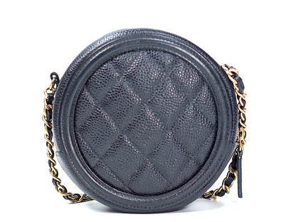 Chanel Black Caviar Round Clutch Crossbody Bag