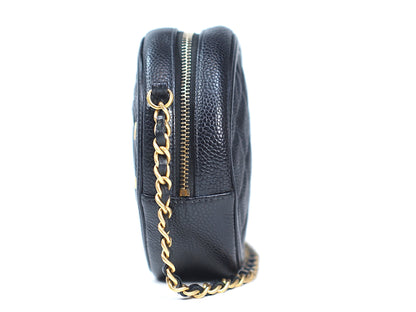 Chanel Black Caviar Round Clutch Crossbody Bag