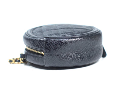 Chanel Black Caviar Round Clutch Crossbody Bag