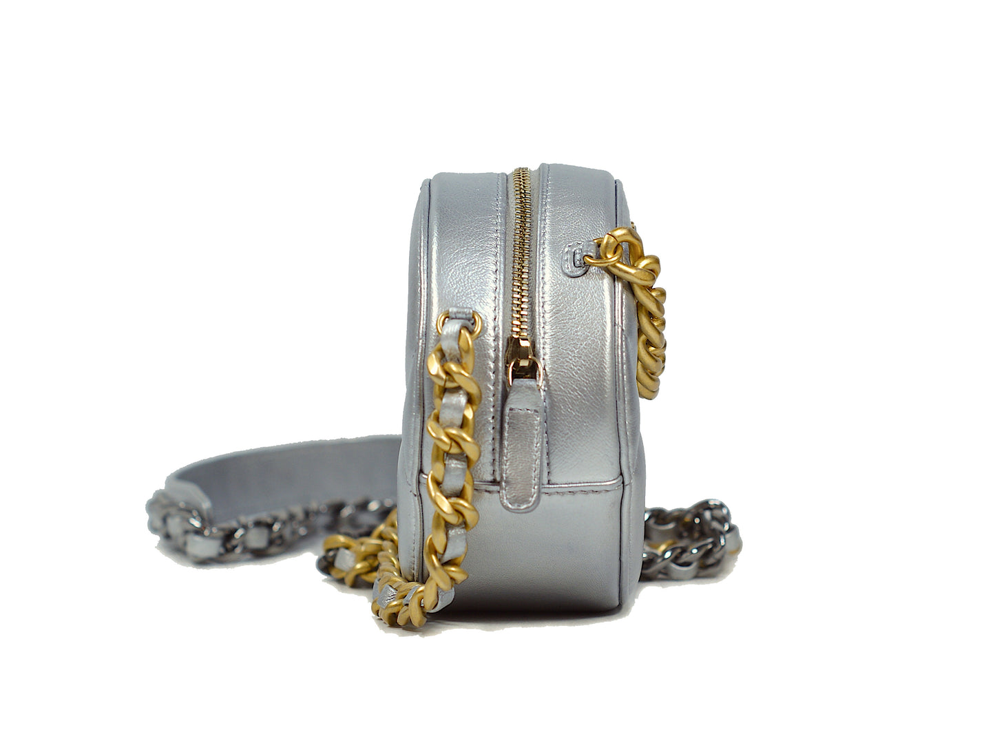 Chanel 19 Bag Round Chain Clutch Silver