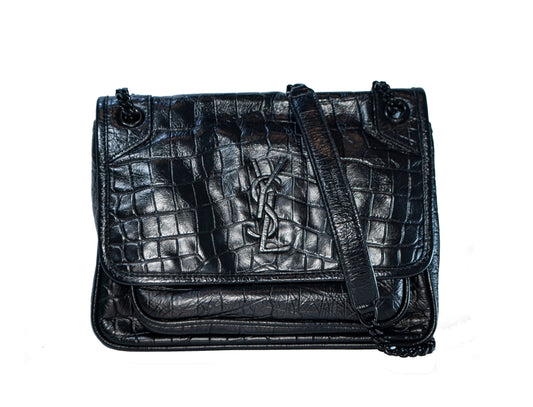 Yves Saint Laurent YSL Croc Print Niki Baby Black