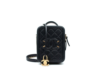 Chanel Filigree Caviar Camera Vertical Bag Black