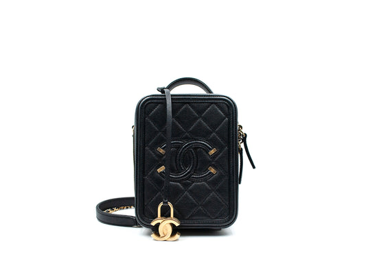 Chanel Filigree Caviar Camera Vertical Bag Black