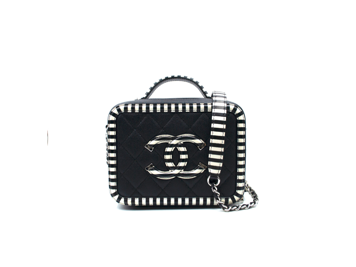 Chanel Caviar Filigree Camera Bag Striped Small