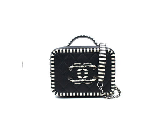 Chanel Caviar Filigree Camera Bag Striped Small