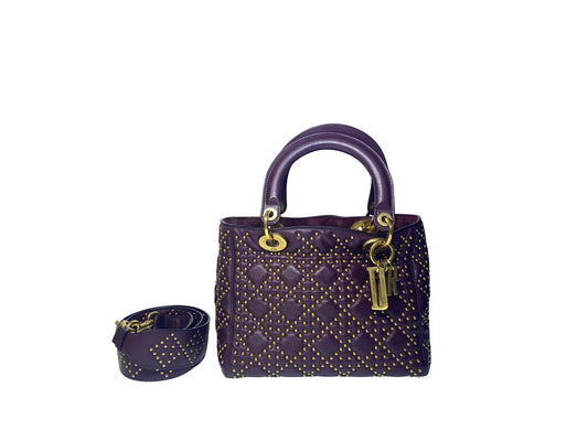 Christian Dior Lady Dior Cannage Studded Burgundy