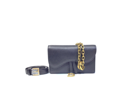 Christian Dior Saddle Woc Black Chain Bag With Waist Belt