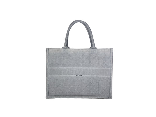 Christian Dior Book Tote Cannage Embroidered Medium Grey