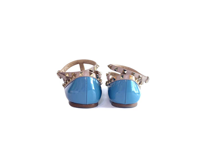 Valentino Rockstud Caged Flat Patent Blue 38