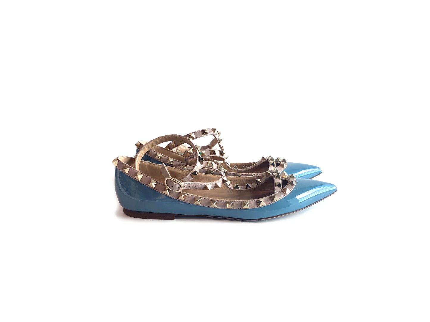 Valentino Rockstud Caged Flat Patent Blue 38