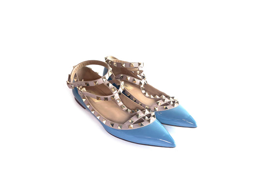 Valentino Rockstud Caged Flat Patent Blue 38