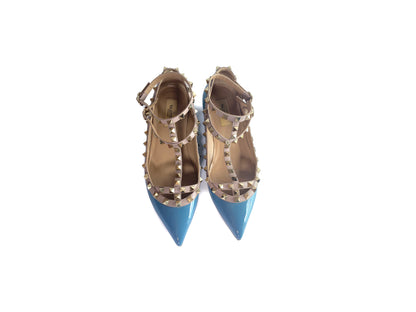 Valentino Rockstud Caged Flat Patent Blue 38