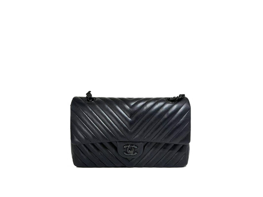 Chanel Medium Double Flap Chevron So Black