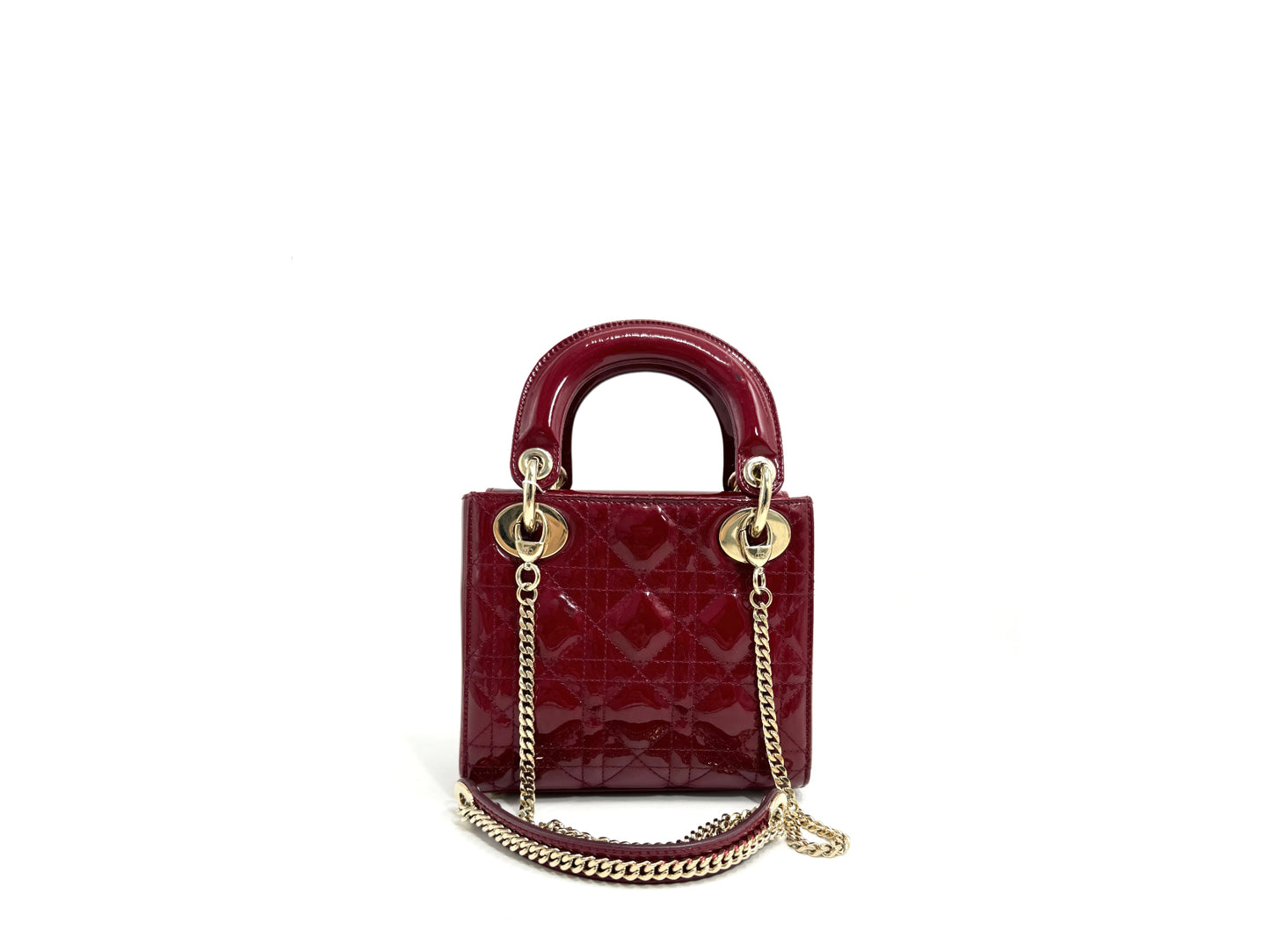 Christian Dior Lady Mini Chain Patent Red