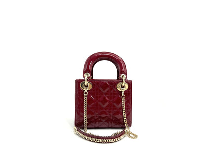 Christian Dior Lady Mini Chain Patent Red