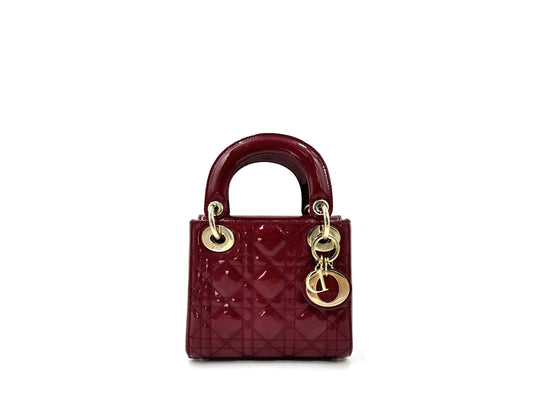 Christian Dior Lady Mini Chain Patent Red