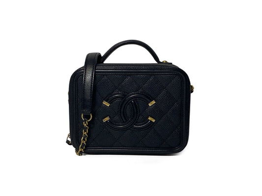 Chanel Caviar Filigree Camera Vanity Black Small