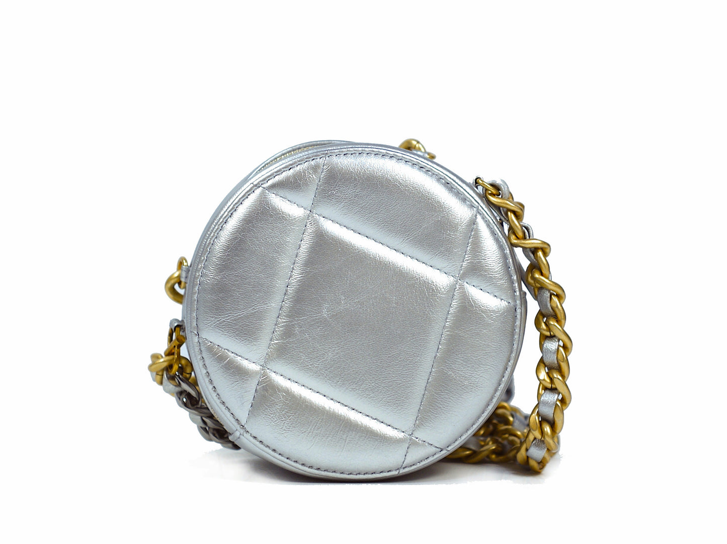 Chanel 19 Bag Round Chain Clutch Silver