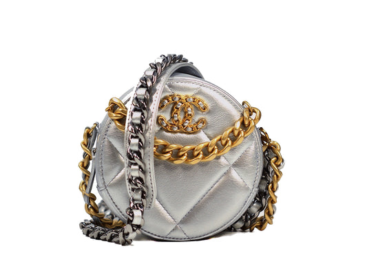 Chanel 19 Bag Round Chain Clutch Silver
